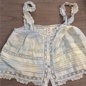 Loveshack fancy  Trimmed Button-Up Crop Top